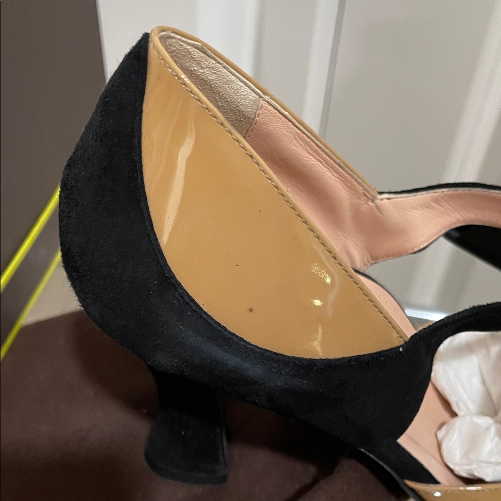Anyi Lu JOLIE Black and (Blush) Tan Heels with Bow - Picture 6 of 7